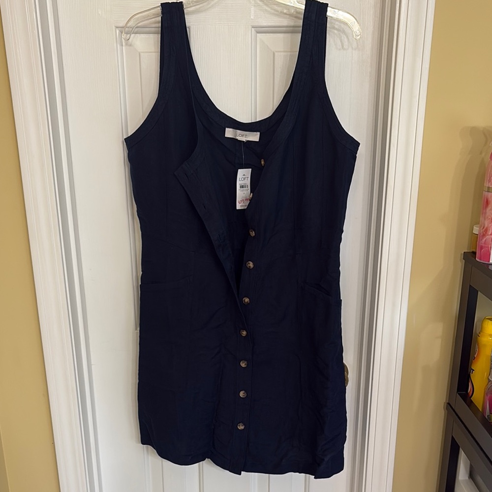 LOFT Women's Navy Sleeveless Button-Down Dress